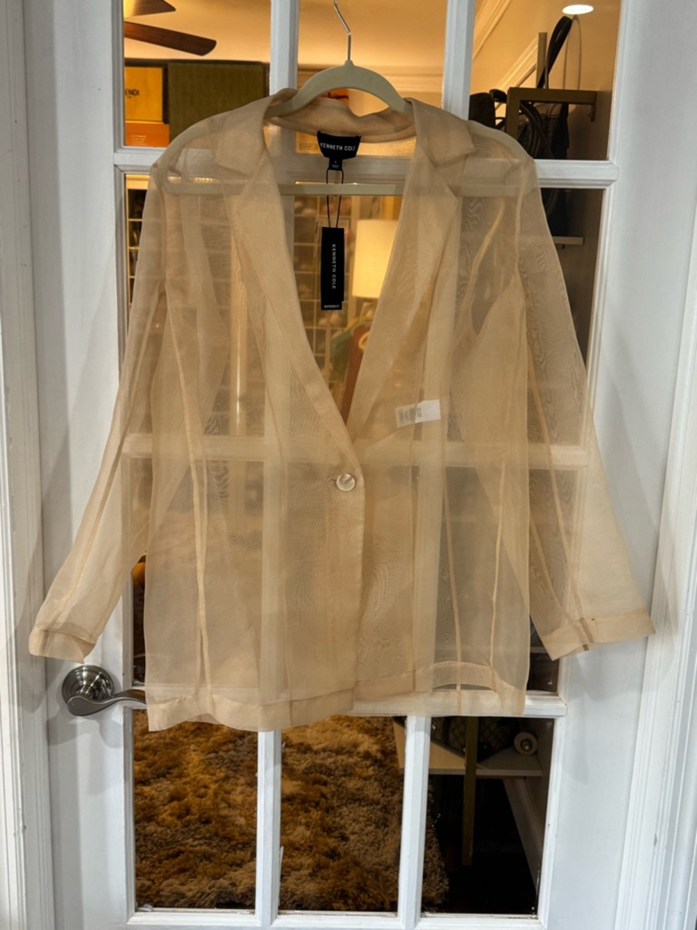 Kenneth Cole Sheer Organza Beige Blouse Wedding Guest Cocktail Shawl - Picture 3 of 7